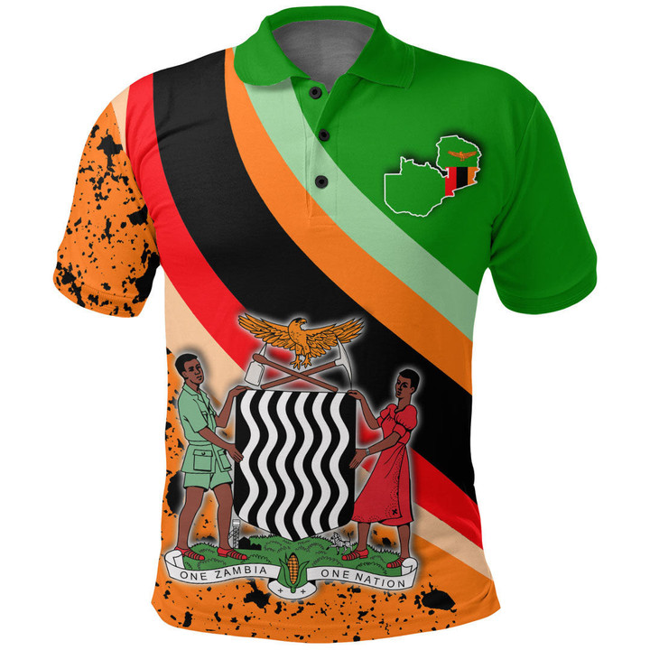 1sttheworld Clothing - Zambia Special Flag Polo Shirt A35