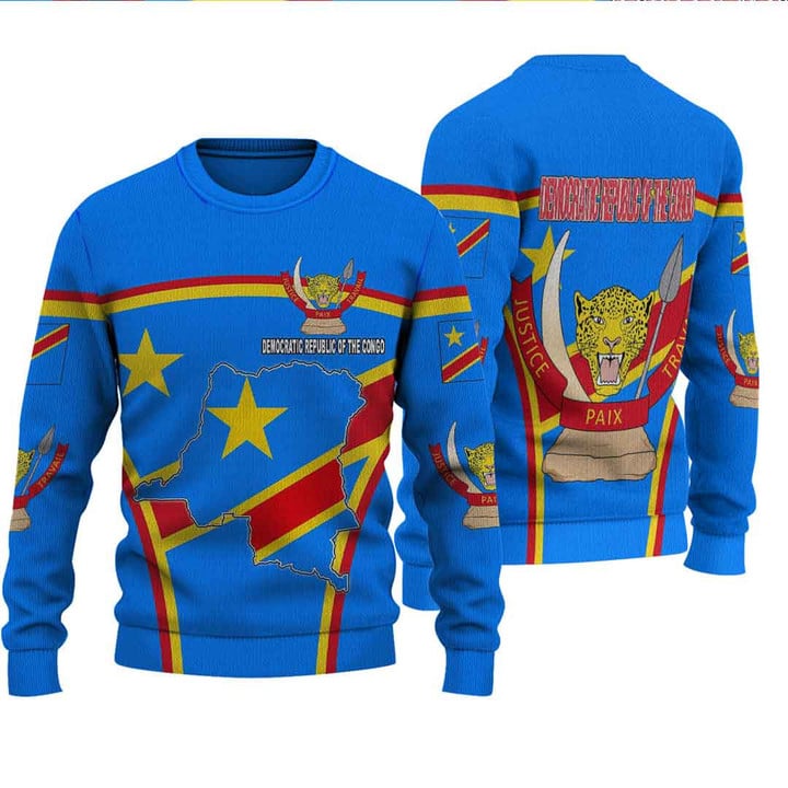 1sttheworld Clothing - Democratic Republic of the Congo Active Flag Knitted Sweater A35