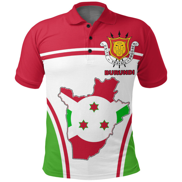 1sttheworld Clothing - Burundi Active Flag Polo Shirt A35
