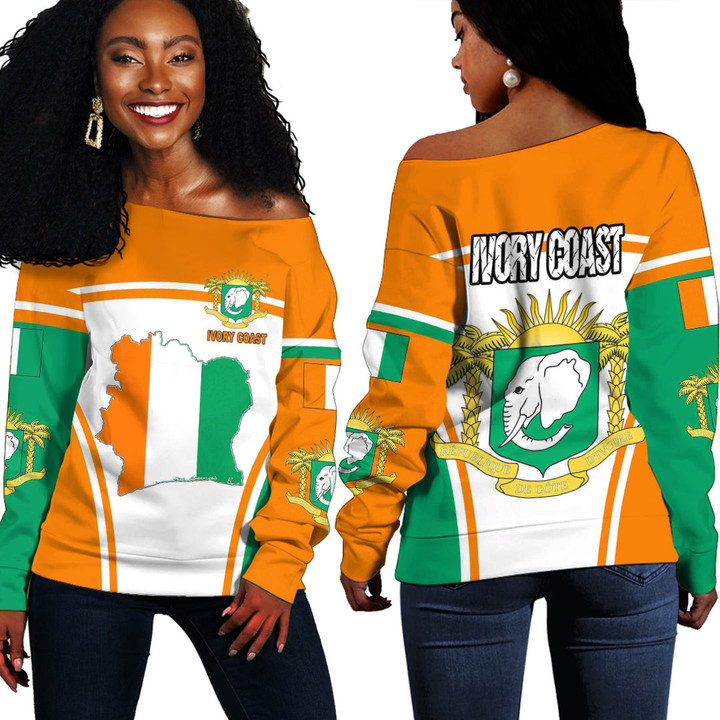 1sttheworld Clothing -  Ivory Coast Active Flag Off Shoulder Sweater A35