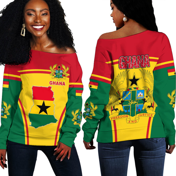 1sttheworld Clothing -  Ghana Active Flag Off Shoulder Sweater A35