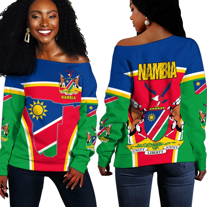 1sttheworld Clothing -  Namibia Active Flag Off Shoulder Sweater A35