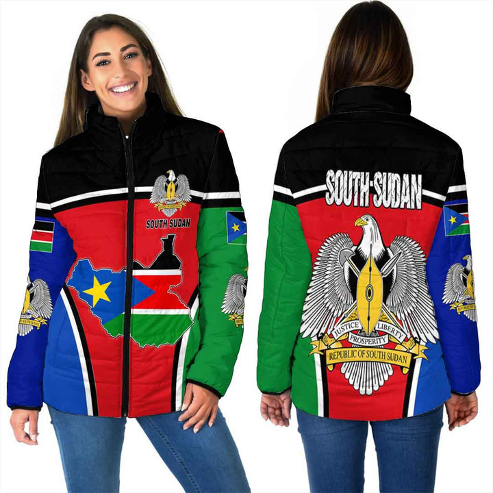 1sttheworld Clothing - South Sudan Active Flag Women Padded Jacket a35
