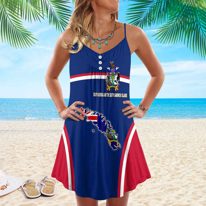 1sttheworld Clothing - South Georgia and the South Sandwich Islands Bincjou Strap Summer Dress A35