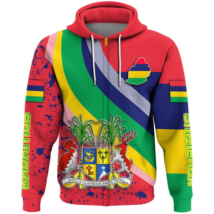 1sttheworl Clothing - Mauritius Special Flag Zip Hoodie A35