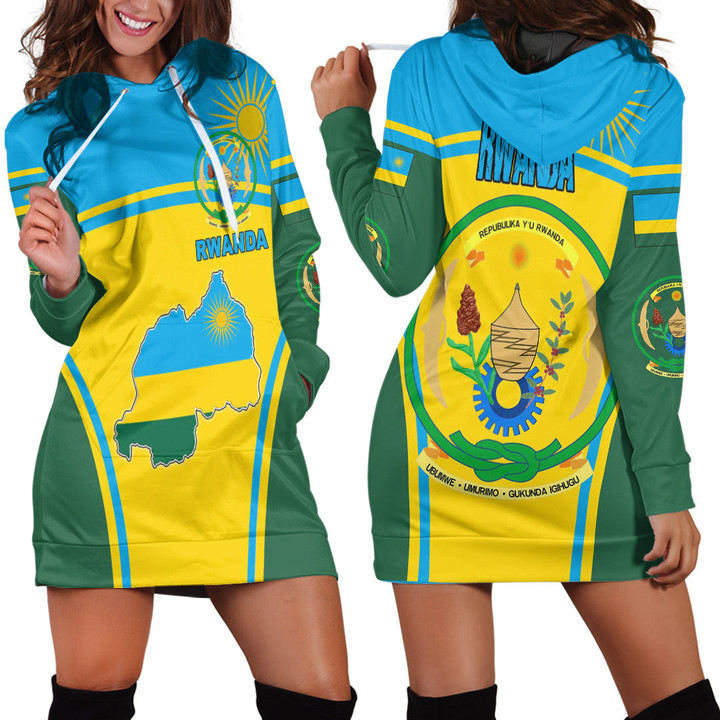 1sttheworld Clothing - Rwanda Active Flag Hoodie Dress A35