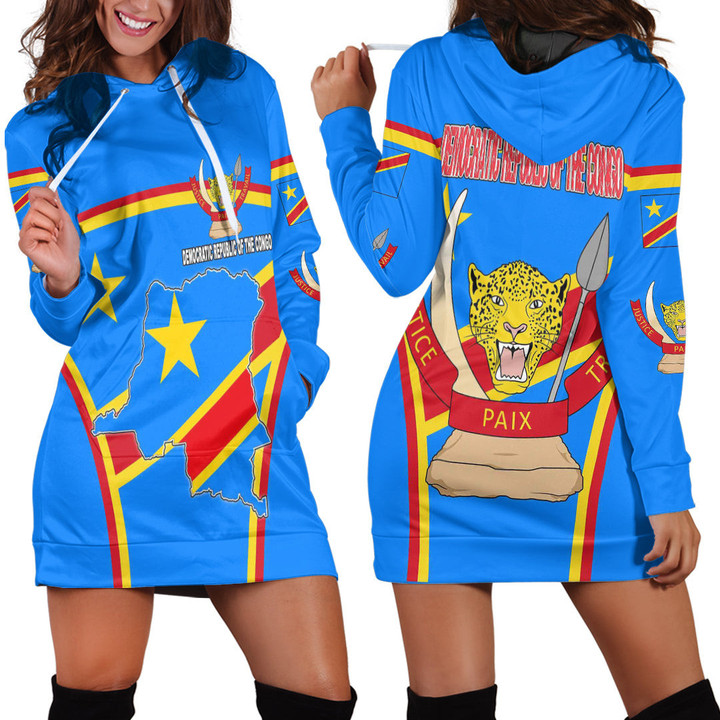 1sttheworld Clothing - Democratic Republic of the Congo Active Flag Hoodie Dress A35