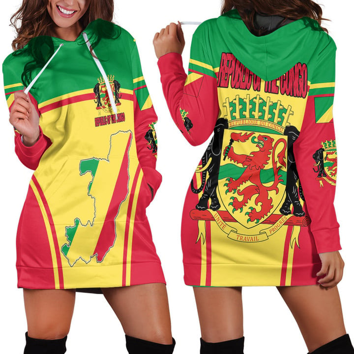 1sttheworld Clothing - Republic of the Congo Active Flag Hoodie Dress A35