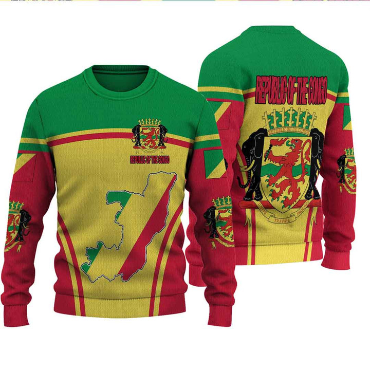 1sttheworld Clothing - Republic of the Congo Active Flag Knitted Sweater A35