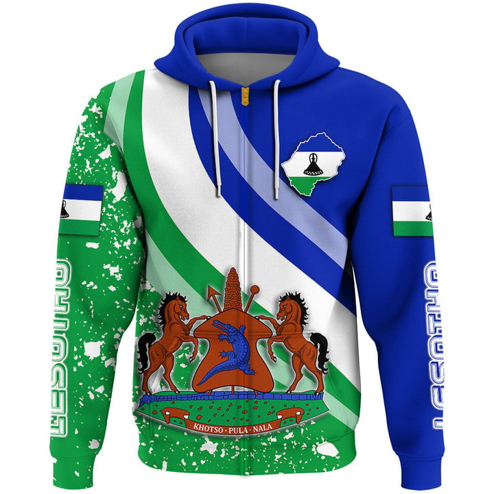 1sttheworl Clothing - Lesotho Special Flag Zip Hoodie A35