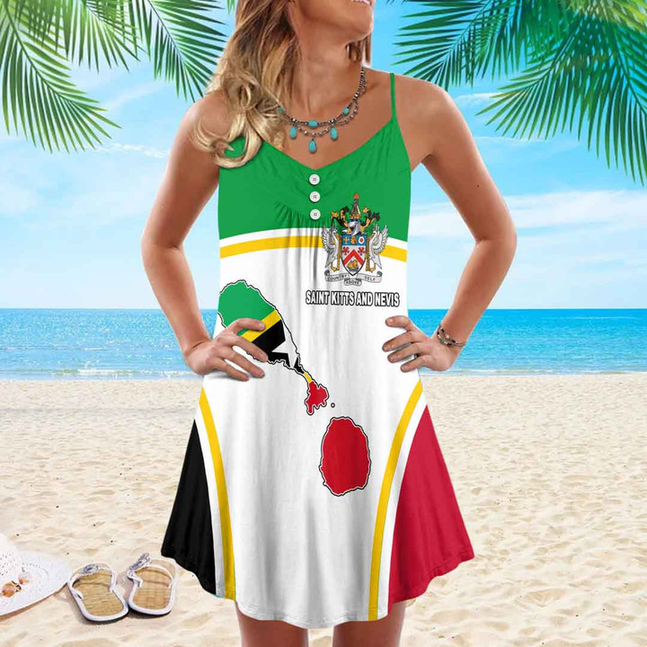 1sttheworld Clothing - Saint Kitts and Nevis Bincjou Strap Summer Dress A35