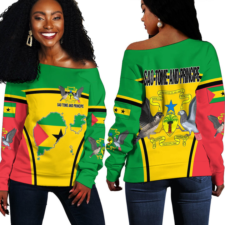 1sttheworld Clothing -  Sao Tome and Principe Active Flag Off Shoulder Sweater A35