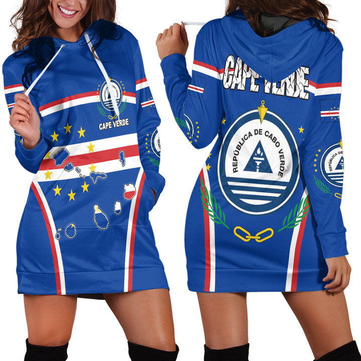1sttheworld Clothing - Cape Verde Active Flag Hoodie Dress A35