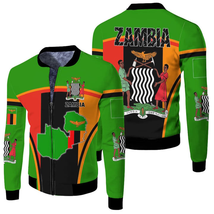 1sttheworld Clothing - Zambia Active Flag Fleece Winter Jacket A35