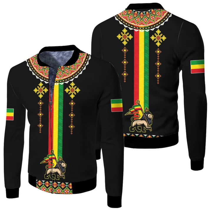 1sttheworld Clothing - Ethiopia Lion Style Pattern Fleece Winter Jacket A35 | 1sttheworld