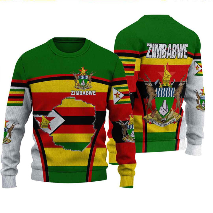 1sttheworld Clothing - Zimbabwe Active Flag Knitted Sweater A35
