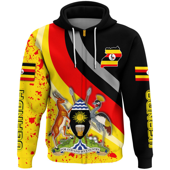 1sttheworl Clothing - Uganda Special Flag Zip Hoodie A35