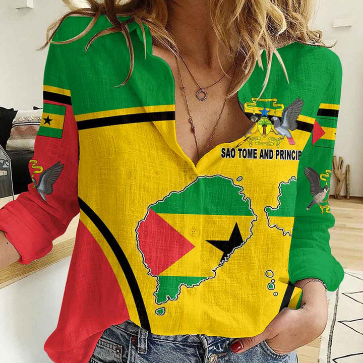 GetteeStore Clothing - Sao Tome and Principe Active Flag Women Casual Shirt A35