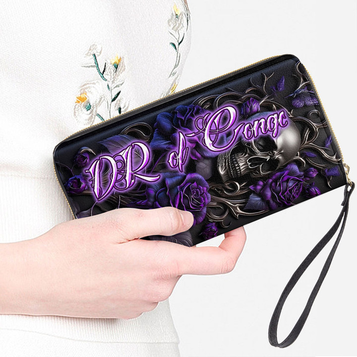 Democratic Republic Of The Congo Women's Leather Wallet - Purple Roses with Skull (You can Personalize Custom Text) A7 | 1sttheworld