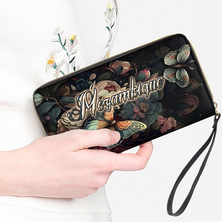 Mozambique Women's Leather Wallet - Majestic Butterflies at Night (You can Personalize Custom Text) A7 | 1sttheworld
