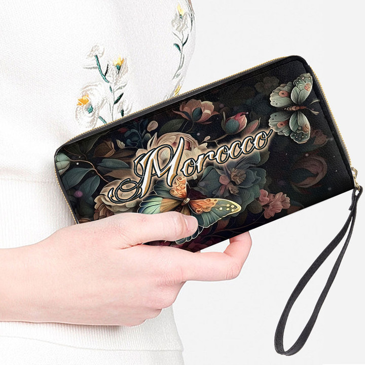 Morocco Women's Leather Wallet - Majestic Butterflies at Night (You can Personalize Custom Text) A7 | 1sttheworld