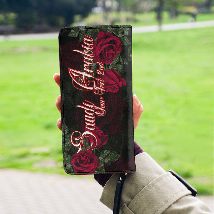 Saudi Arabia Women's Leather Wallet - Trendy Red Roses (You can Personalize Custom Text) A7 | 1sttheworld