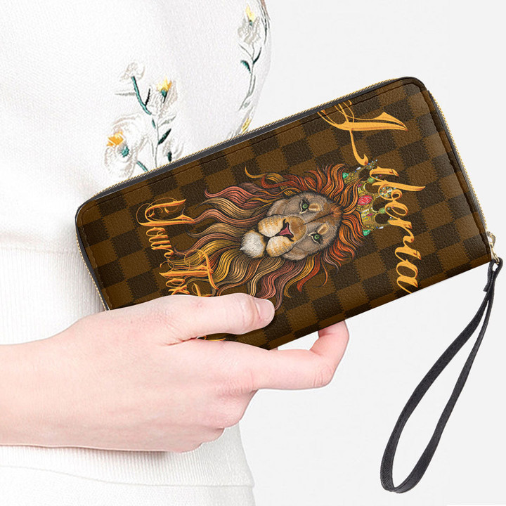 Liberia Women's Leather Wallet - King Lion with Crown (You can Personalize Custom Text) A7 | 1sttheworld