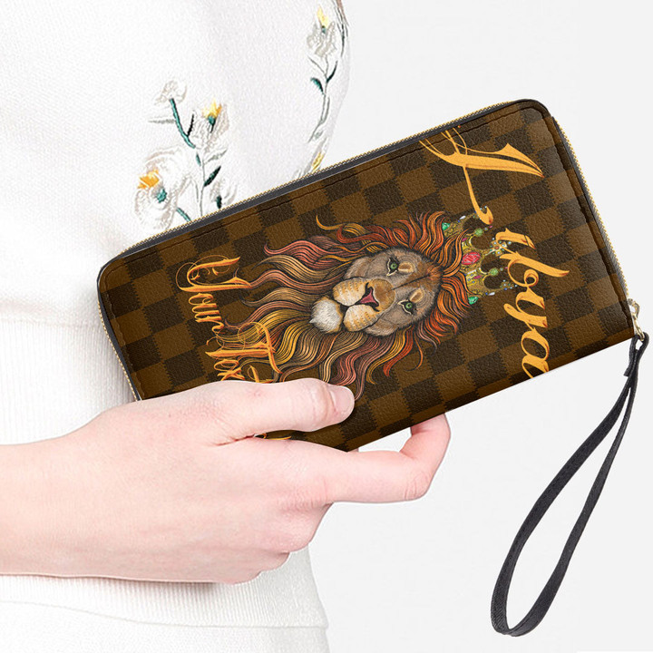 Libya Women's Leather Wallet - King Lion with Crown (You can Personalize Custom Text) A7 | 1sttheworld