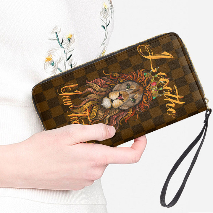 Lesotho Women's Leather Wallet - King Lion with Crown (You can Personalize Custom Text) A7 | 1sttheworld