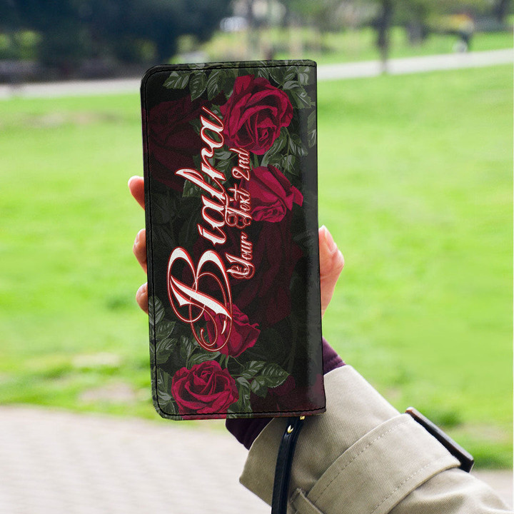 Biafra Women's Leather Wallet - Trendy Red Roses (You can Personalize Custom Text) A7 | 1sttheworld