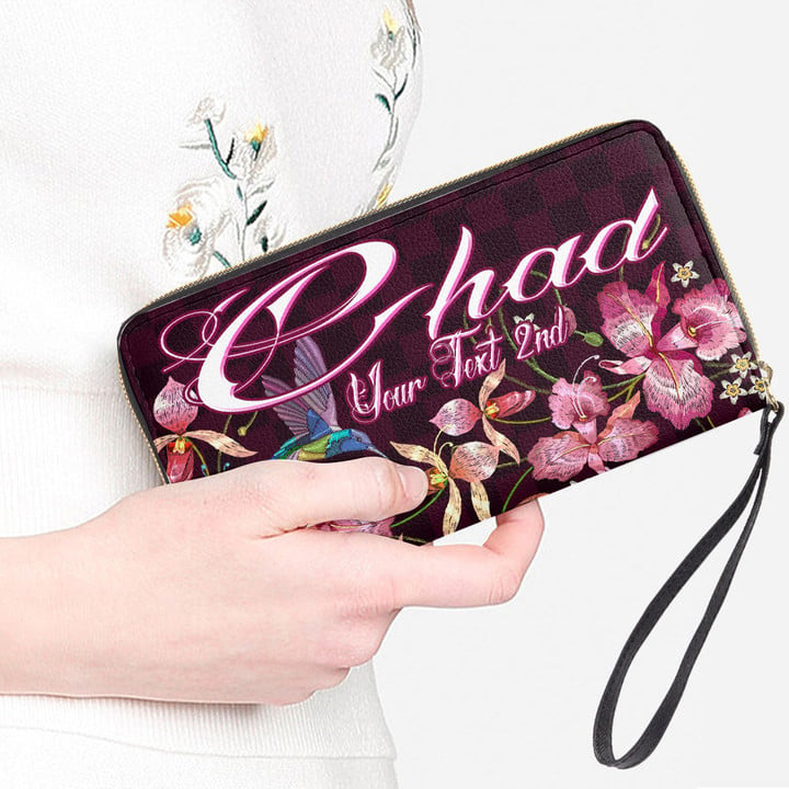 Chad Women's Leather Wallet - Humming Bird And Orchid Embroideries (You can Personalize Custom Text) A7 | Africazone