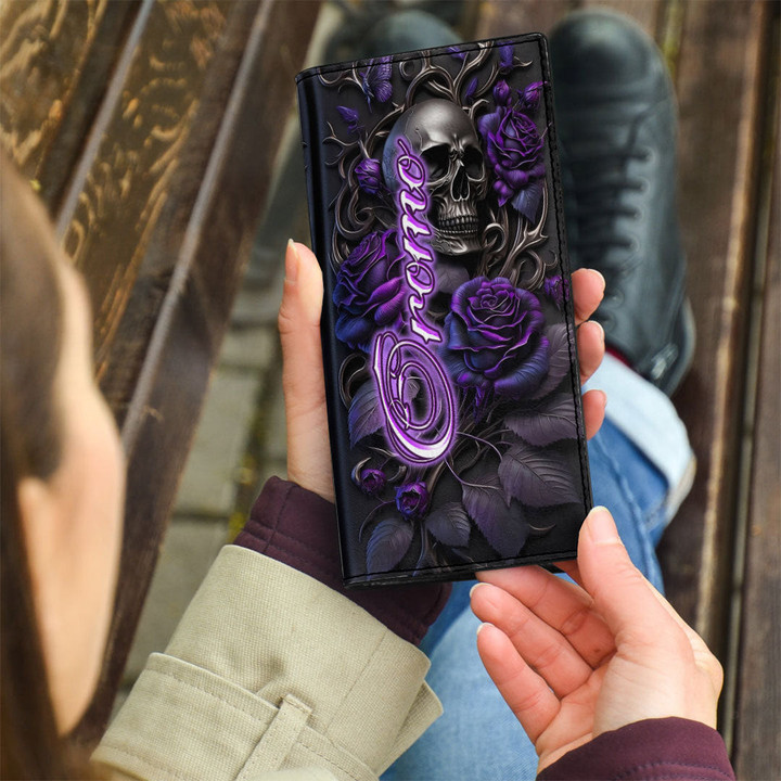 Oromo Clutch Purse Purple Roses with Skull (You can Personalize Custom Text) A7 | Africazone