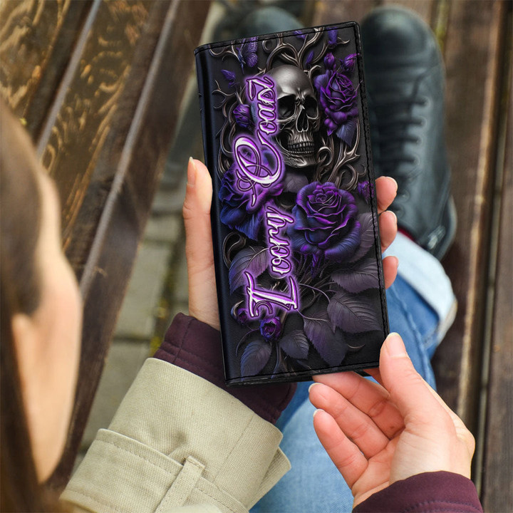 Ivory Coast Clutch Purse Purple Roses with Skull (You can Personalize Custom Text) A7 | Africazone