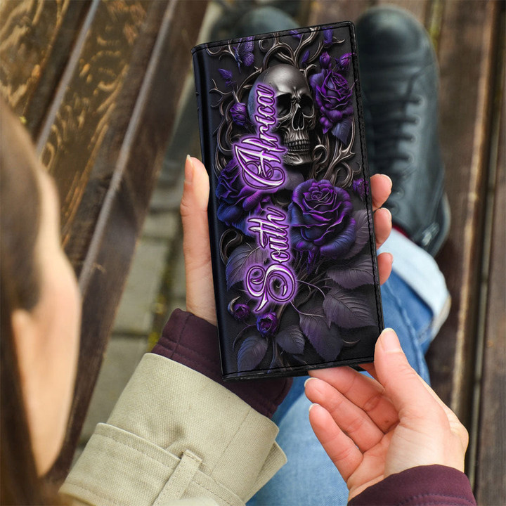South Africa Clutch Purse Purple Roses with Skull (You can Personalize Custom Text) A7 | Africazone