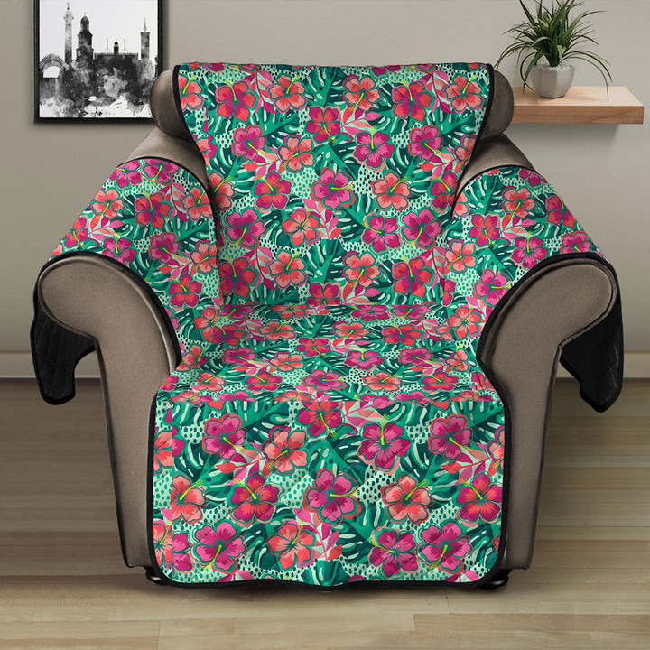 Sofa Protector - Colorful Hibiscus Flower With Tropical Leaf Seamless Sofa Protector Handcrafted to the Highest Quality Standards A7 | GetteeStore