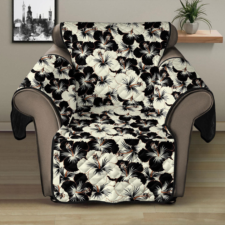 Sofa Protector - Black And White Hibiscus Floral Sofa Protector Handcrafted to the Highest Quality Standards A7 | GetteeStore