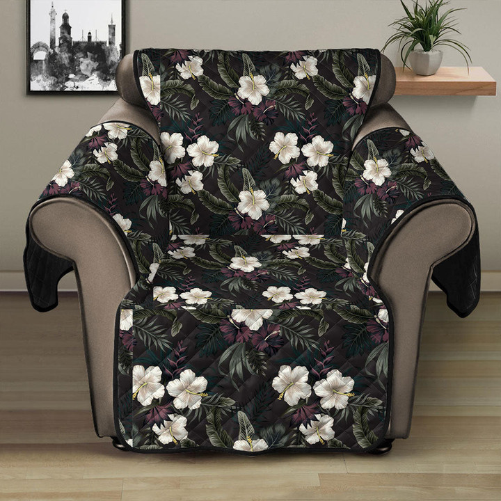 Sofa Protector - Tropical Vintage Dark White Hibiscus Flower Sofa Protector Handcrafted to the Highest Quality Standards A7 | GetteeStore