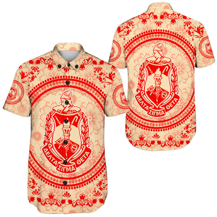 GetteeStore Clothing - Delta Sigma Theta Floral Pattern Short Sleeve Shirt A35