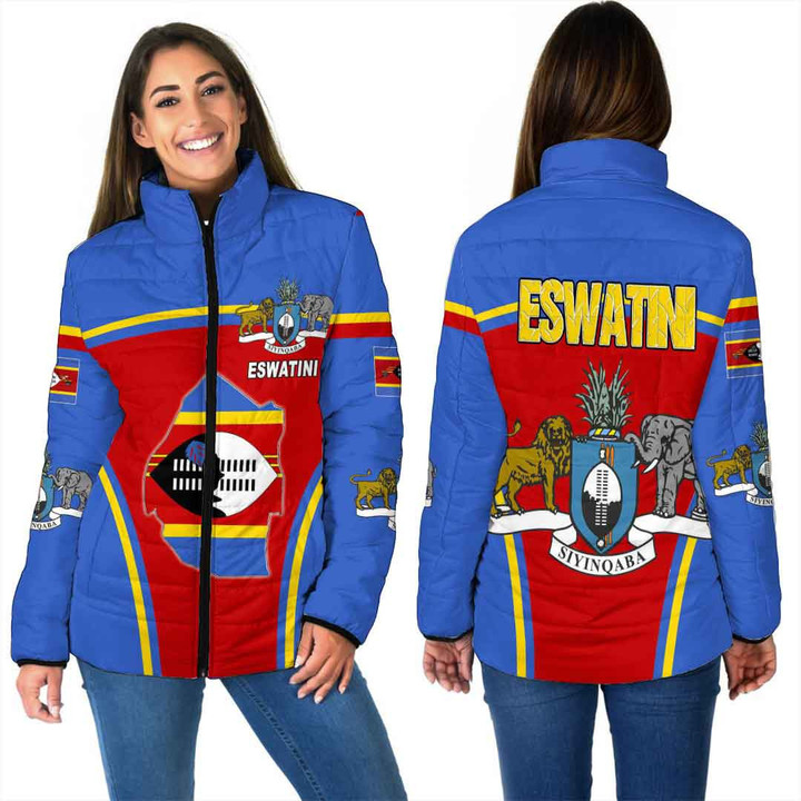 GetteeStore Clothing - Eswatini Active Flag Women Padded Jacket a35