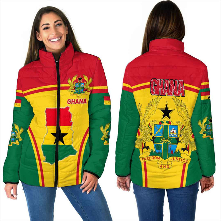 GetteeStore Clothing - Ghana Active Flag Women Padded Jacket a35