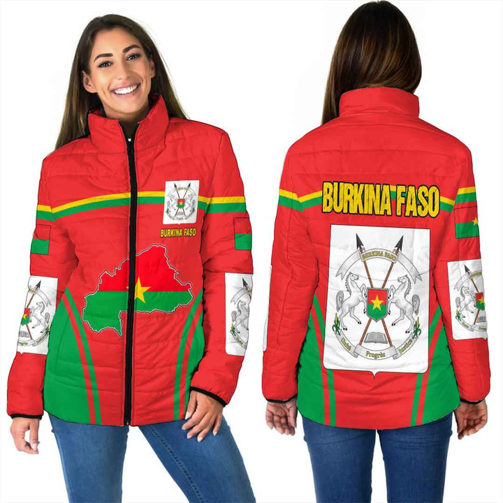 GetteeStore Clothing - Burkina Faso Active Flag Women Padded Jacket a35