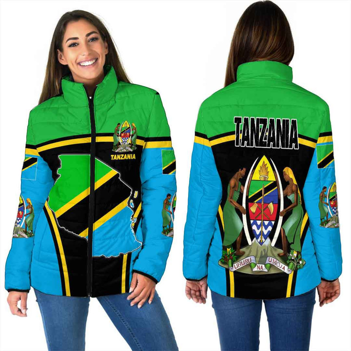 GetteeStore Clothing - Tanzania Active Flag Women Padded Jacket a35