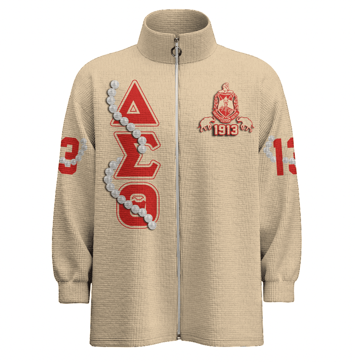 Getteestore Stand-up Collar Zipped Jacket - Delta Sigma Theta Cream Pearl A31