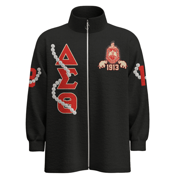 Getteestore Stand-up Collar Zipped Jacket - Delta Sigma Theta Pearl A31