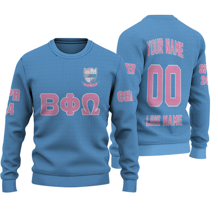 Getteestore Knitted Sweater - (Custom) Beta Phi Omega Sorority (Blue) Letters A31
