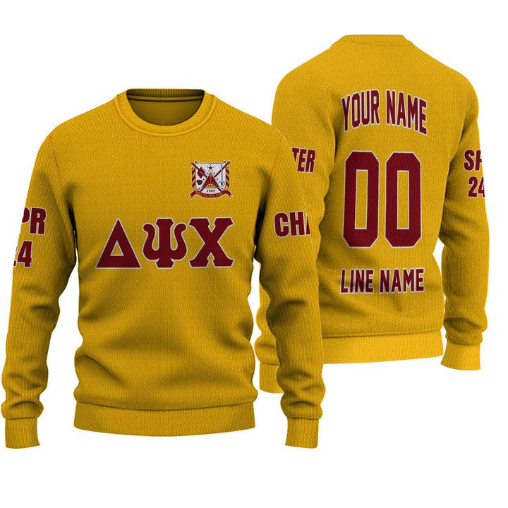 Getteestore Knitted Sweater - (Custom) Delta Psi Chi Fraternity (Yellow) Letters A31