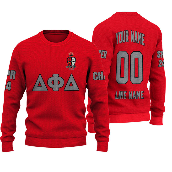 Getteestore Knitted Sweater - (Custom) Delta Phi Delta (Red) Letters A31