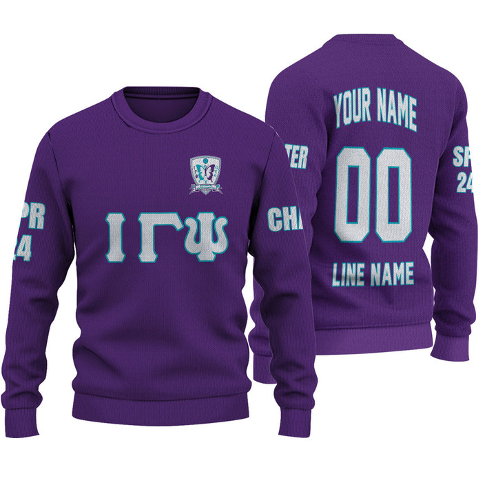 Getteestore Knitted Sweater - (Custom) Iota Gamma Psi Military Sorority (Purple) Letters A31