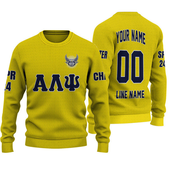 Getteestore Knitted Sweater - (Custom) Alpha Lambda Psi Military Spouses Sorority (Yellow) Letters A31