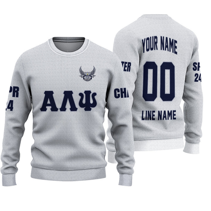 Getteestore Knitted Sweater - (Custom) Alpha Lambda Psi Military Spouses Sorority (White) Letters A31